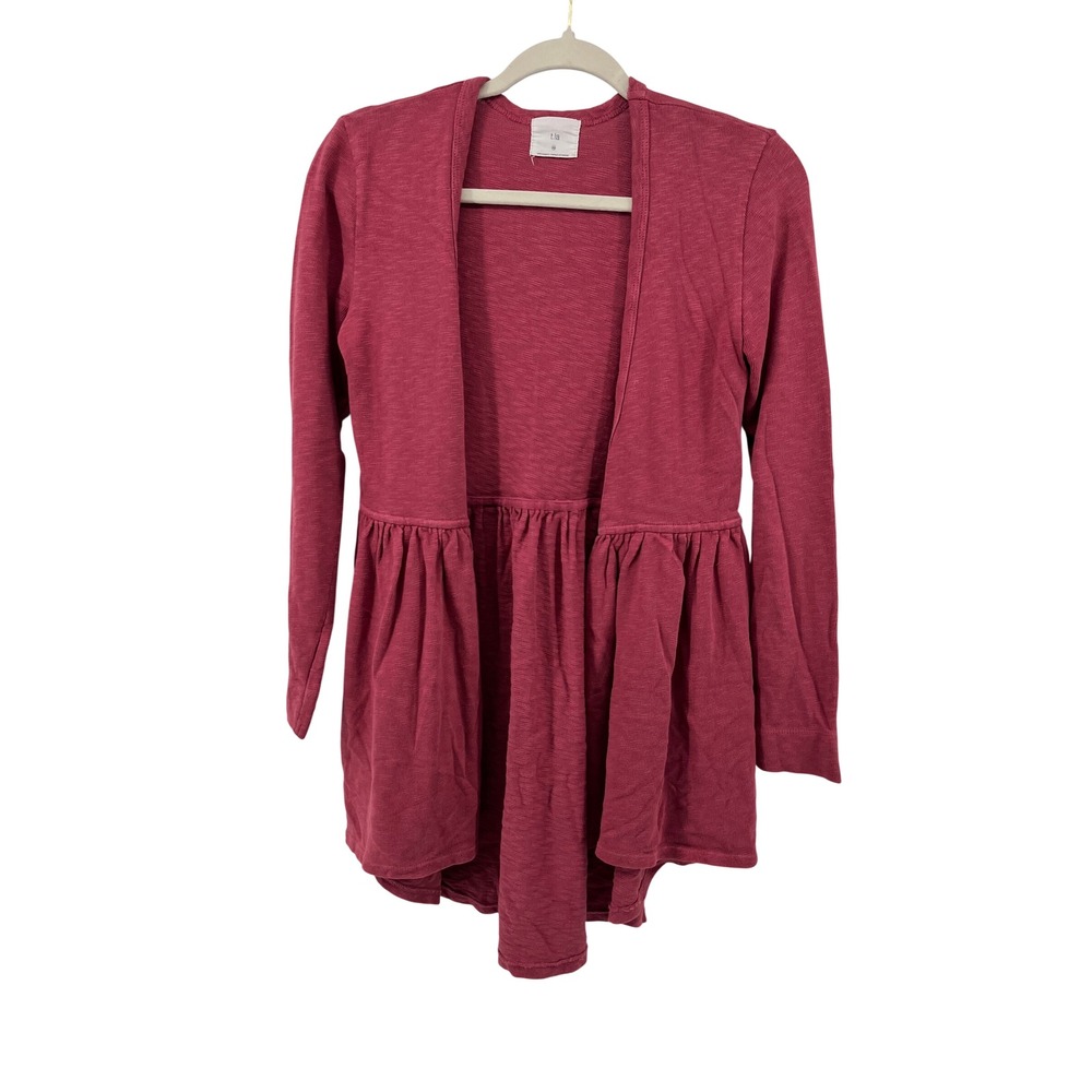 Anthropologie t.la Womens XS Berry Pink‎ Slub Cotton Peplum Open Front Cardigan